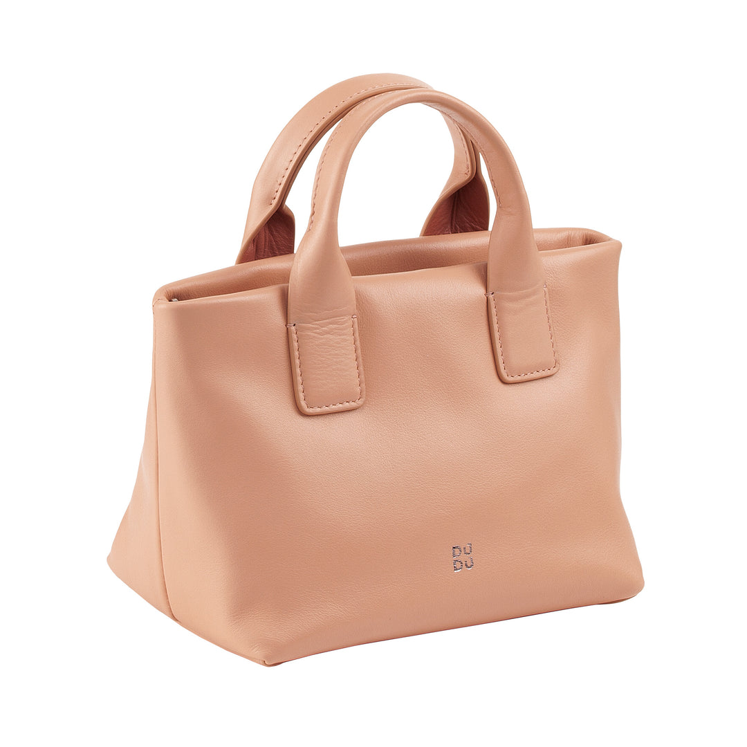 DUDU Small Women's Shoulder Bag in Genuine Leather, Elegant Evening Mini Bag, 22 x 13 cm, Double Handles, Chain Shoulder Strap, Zip Closure