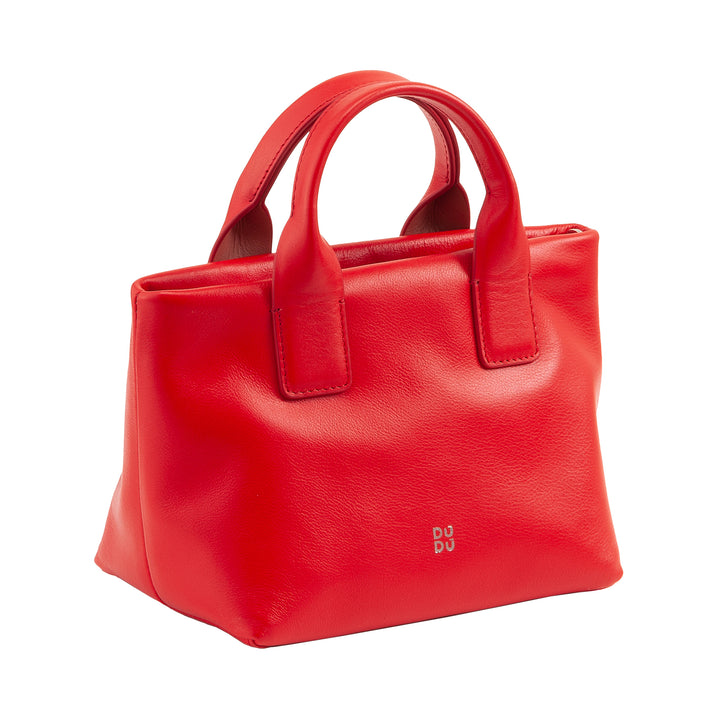 DUDU kleine damesschoudertas van echt leer, elegante avondminitas, 22 x 13 cm, dubbele handvatten, kettingschouderriem, ritssluiting