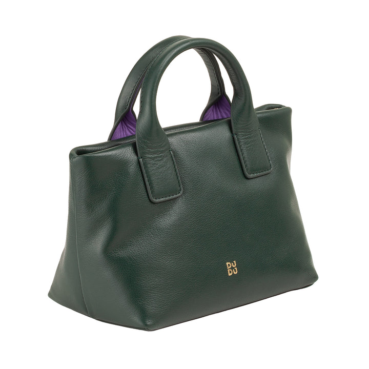 DUDU Small Women's Shoulder Bag in Genuine Leather, Elegant Evening Mini Bag, 22 x 13 cm, Double Handles, Chain Shoulder Strap, Zip Closure