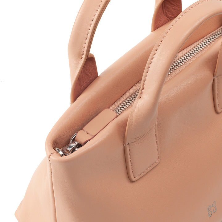 DUDU Small Women's Shoulder Bag in Genuine Leather, Elegant Evening Mini Bag, 22 x 13 cm, Double Handles, Chain Shoulder Strap, Zip Closure