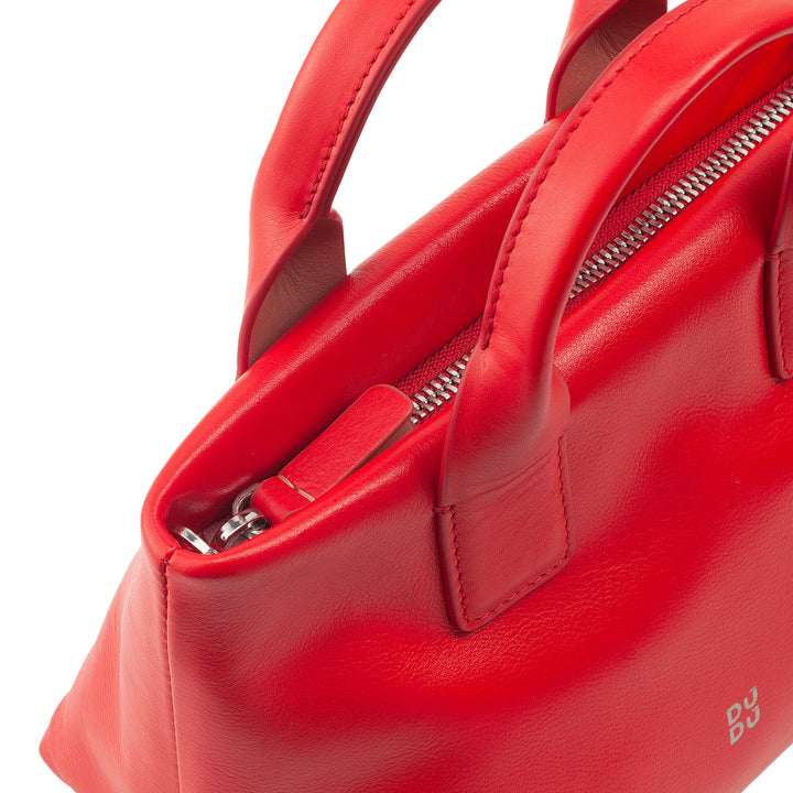 DUDU kleine damesschoudertas van echt leer, elegante avondminitas, 22 x 13 cm, dubbele handvatten, kettingschouderriem, ritssluiting