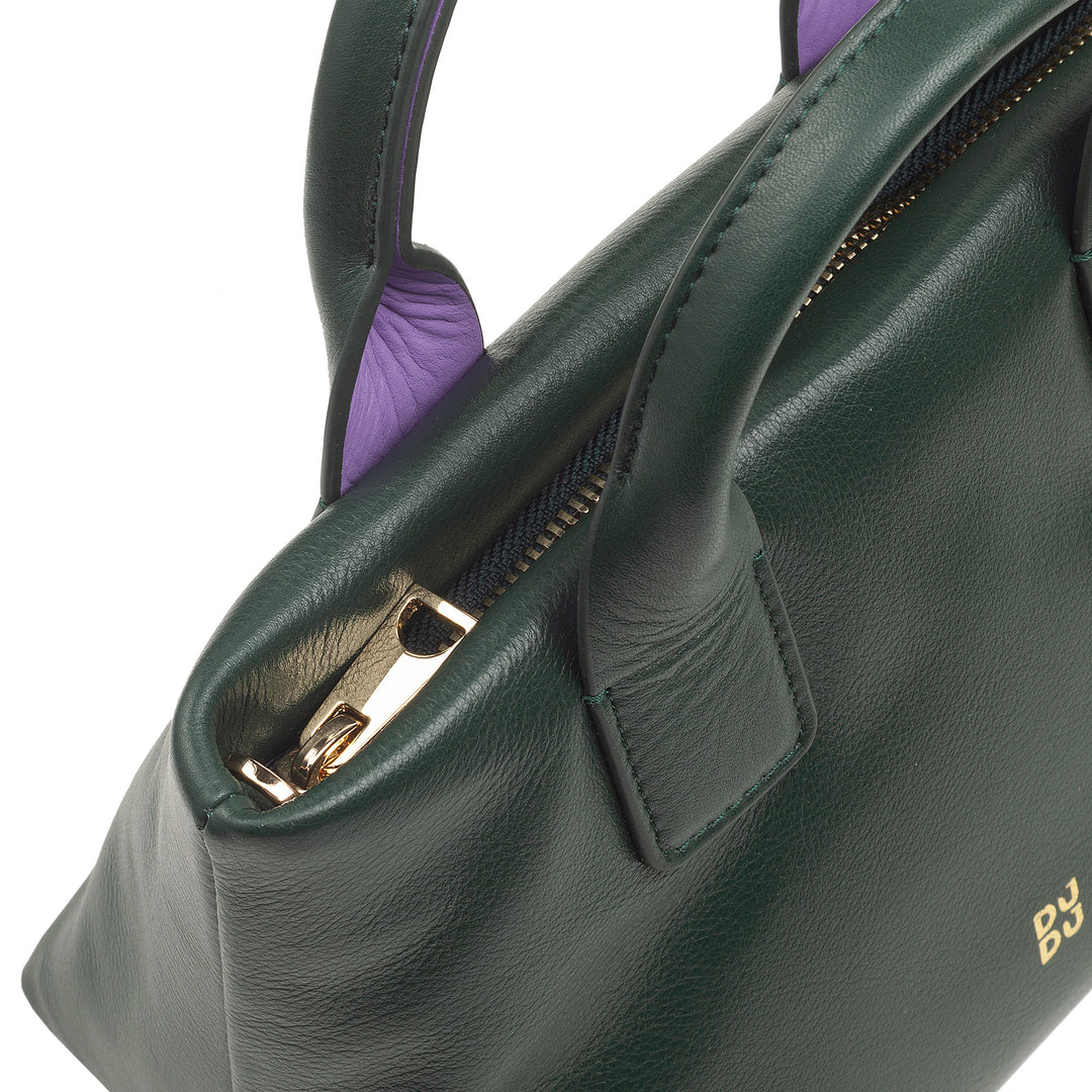 DUDU Small Women's Shoulder Bag in Genuine Leather, Elegant Evening Mini Bag, 22 x 13 cm, Double Handles, Chain Shoulder Strap, Zip Closure