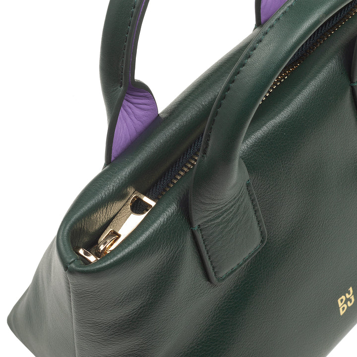 DUDU Small Women's Shoulder Bag in Genuine Leather, Elegant Evening Mini Bag, 22 x 13 cm, Double Handles, Chain Shoulder Strap, Zip Closure