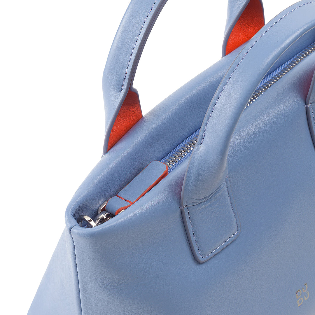 DUDU Kleine Damen-Umhängetasche aus echtem Leder, elegante Mini-Abendtasche, 22 x 13 cm, doppelte Griffe, Kettenschultergurt, Reißverschluss