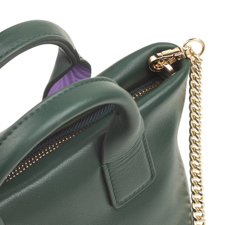 DUDU Small Women's Shoulder Bag in Genuine Leather, Elegant Evening Mini Bag, 22 x 13 cm, Double Handles, Chain Shoulder Strap, Zip Closure