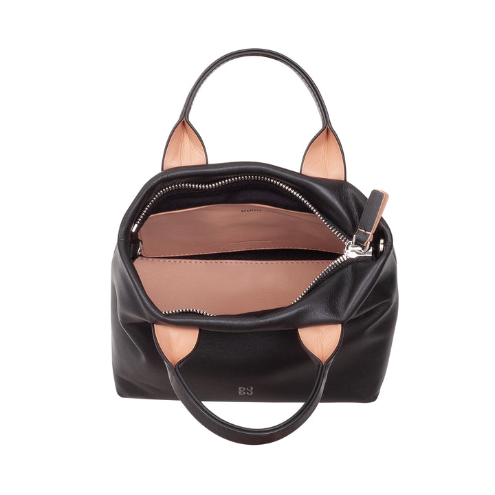 DUDU kleine damesschoudertas van echt leer, elegante avondminitas, 22 x 13 cm, dubbele handvatten, kettingschouderriem, ritssluiting