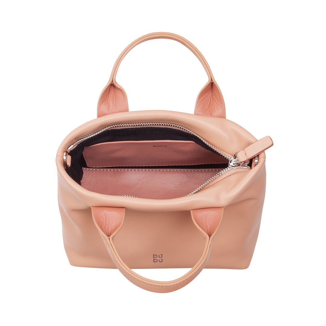 DUDU Small Women's Shoulder Bag in Genuine Leather, Elegant Evening Mini Bag, 22 x 13 cm, Double Handles, Chain Shoulder Strap, Zip Closure