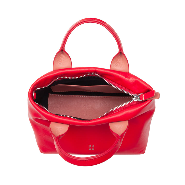 DUDU kleine damesschoudertas van echt leer, elegante avondminitas, 22 x 13 cm, dubbele handvatten, kettingschouderriem, ritssluiting