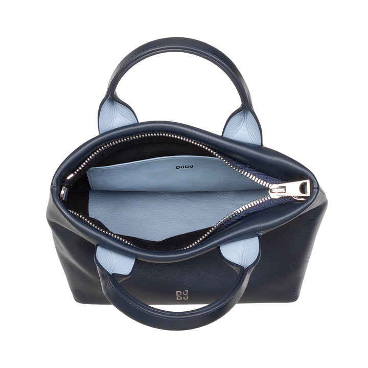 DUDU kleine damesschoudertas van echt leer, elegante avondminitas, 22 x 13 cm, dubbele handvatten, kettingschouderriem, ritssluiting