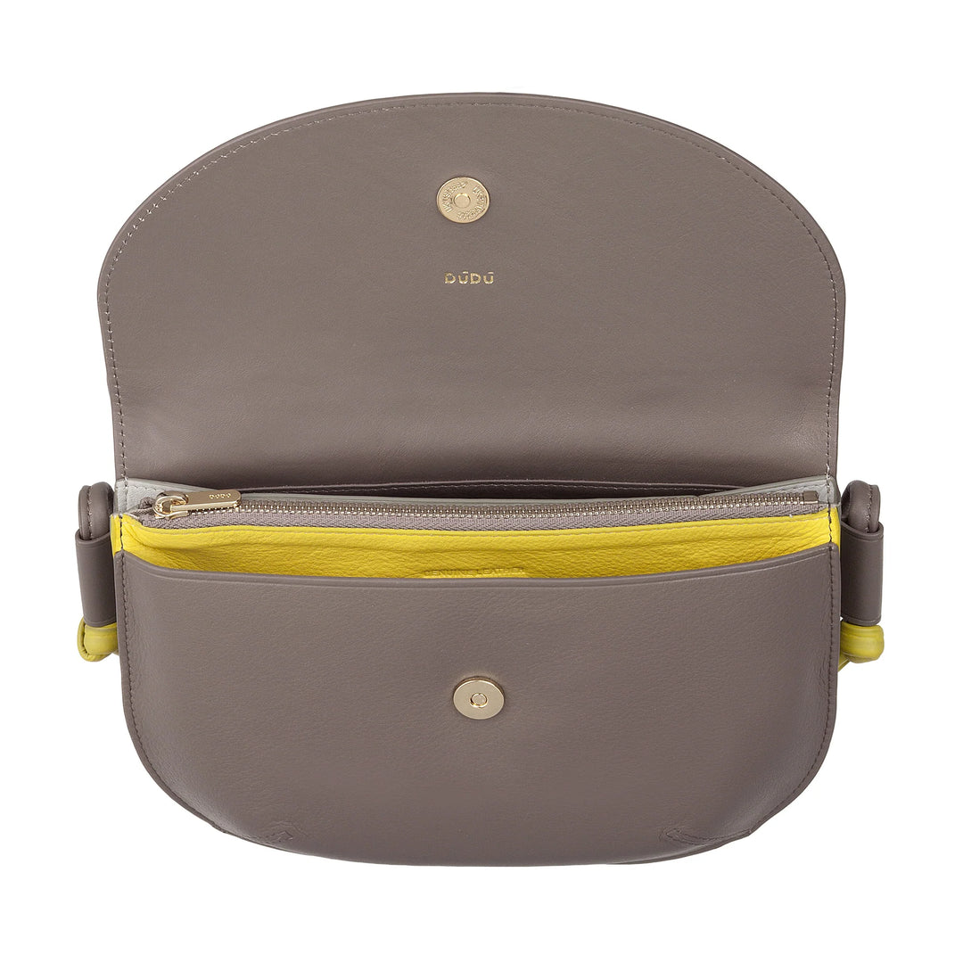 DUDU Borsa Donna a Tracolla con Patta in Vera Pelle, Piccola Borsetta a Spalla con Pattina a Bottone Magnetico, Borsa