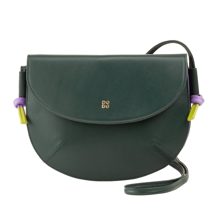 DUDU Damen Umhängetasche mit Klappe aus echtem Leder, kleine Umhängetasche mit magnetischer Knopfklappe, Handtasche