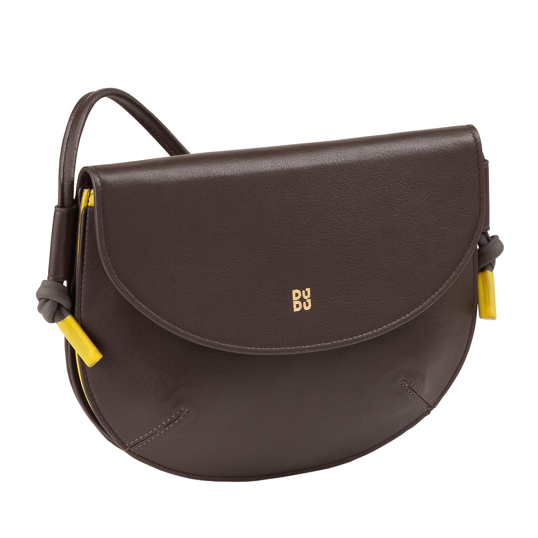 DUDU Women's Shoulder Bag with Flap in Genuine Leather, Small Shoulder Bag with Magnetic Button Flap, Handbag