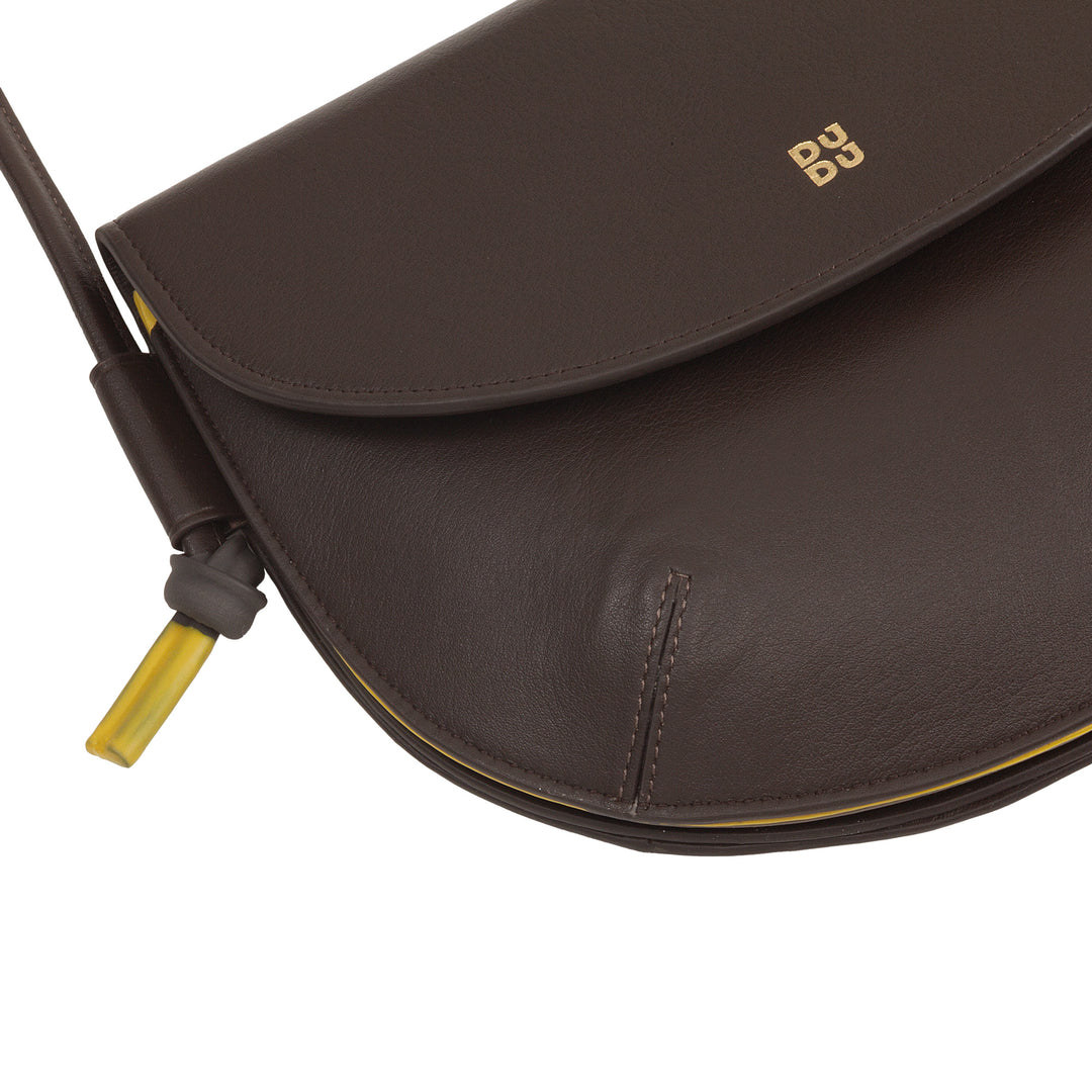 DUDU Women's Shoulder Bag with Flap in Genuine Leather, Small Shoulder Bag with Magnetic Button Flap, Handbag