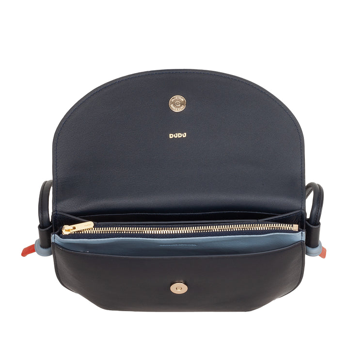 DUDU Women's Shoulder Bag with Flap in Genuine Leather, Small Shoulder Bag with Magnetic Button Flap, Handbag