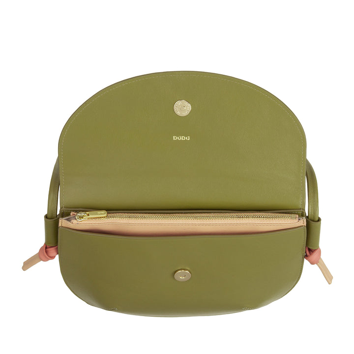 DUDU Women's Shoulder Bag with Flap in Genuine Leather, Small Shoulder Bag with Magnetic Button Flap, Handbag