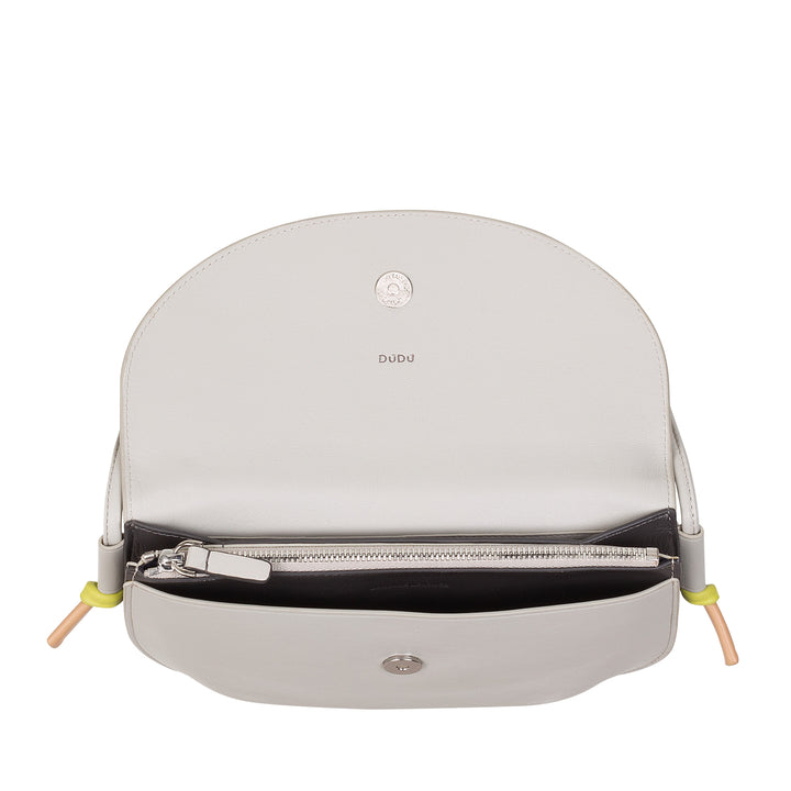 DUDU Borsa Donna a Tracolla con Patta in Vera Pelle, Piccola Borsetta a Spalla con Pattina a Bottone Magnetico, Borsa