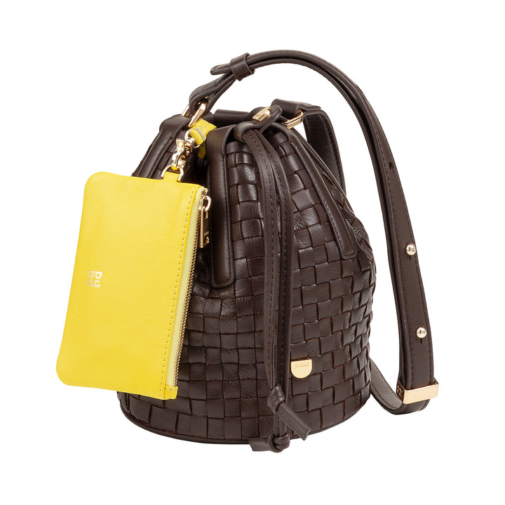 DUDU Woven Leather Bucket Bag - Small Women's Handbag with Adjustable Shoulder Strap, Drawstring and Internal Clutch, Elegant and Craftsmanship