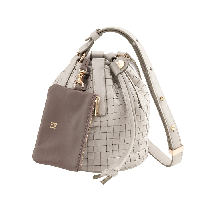 DUDU Woven Leather Bucket Bag - Small Women's Handbag with Adjustable Shoulder Strap, Drawstring and Internal Clutch, Elegant and Craftsmanship