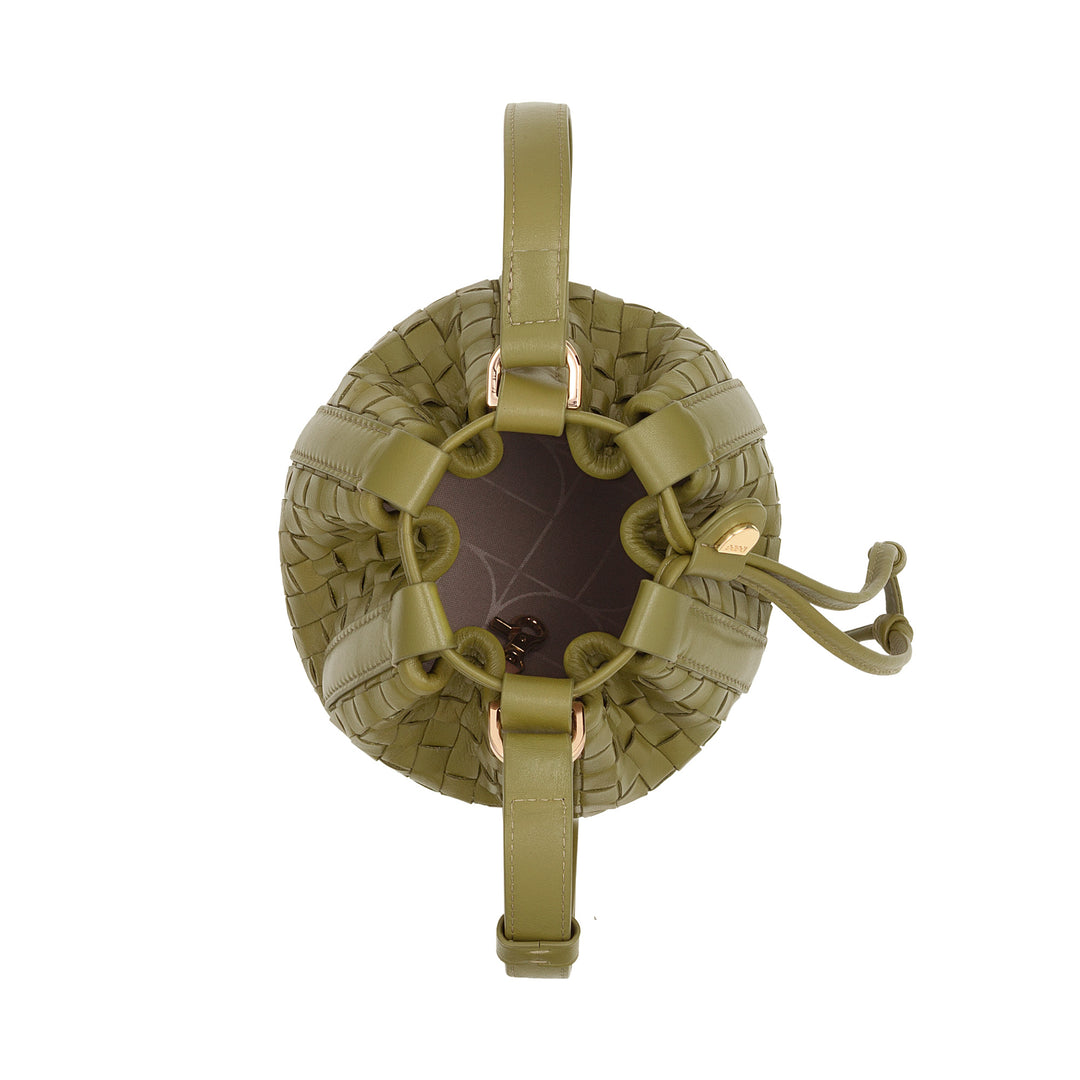 DUDU Woven Leather Bucket Bag - Small Women's Handbag with Adjustable Shoulder Strap, Drawstring and Internal Clutch, Elegant and Craftsmanship