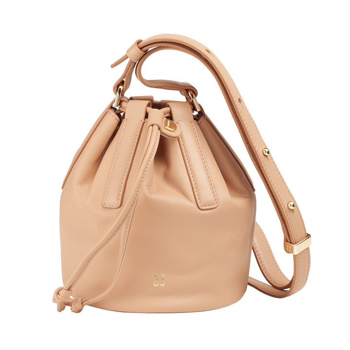 DUDU Women's Small Bucket Bag in Genuine Leather with Adjustable Shoulder Strap and Drawstring Closure - Elegant and Compact Shoulder Bag with Drawstring, Perfect for Everyday Use
