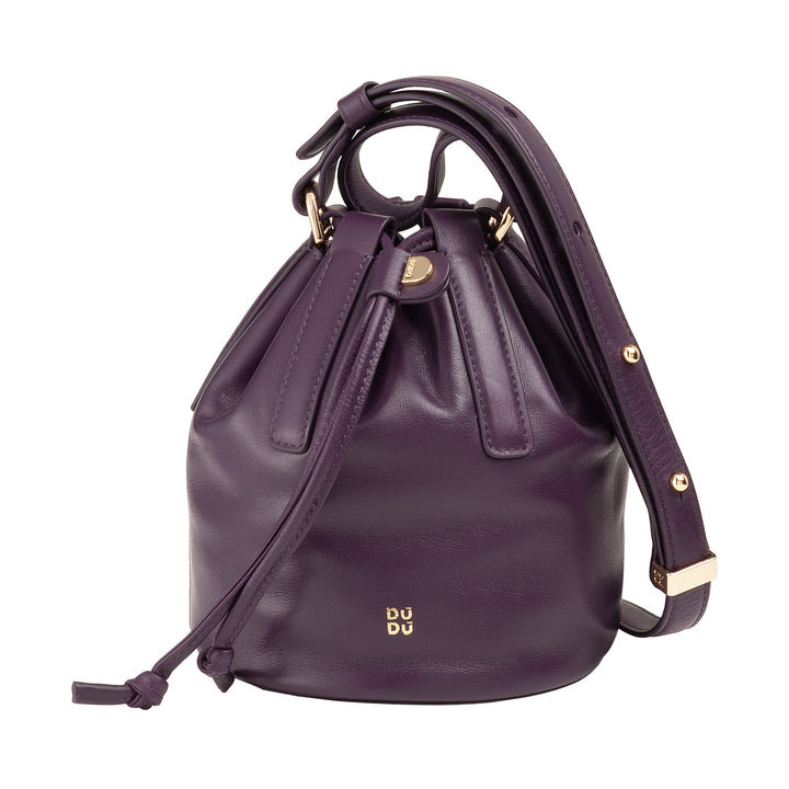 DUDU Women's Small Bucket Bag in Genuine Leather with Adjustable Shoulder Strap and Drawstring Closure - Elegant and Compact Shoulder Bag with Drawstring, Perfect for Everyday Use