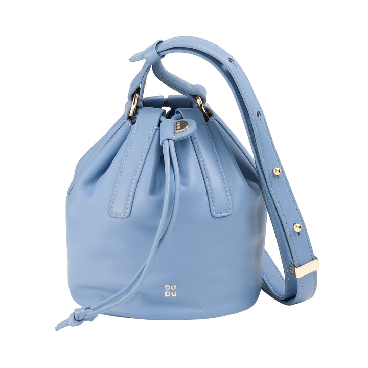 DUDU Piccola Borsa a Secchiello da Donna in Vera Pelle con Tracolla Regolabile e Chiusura a Coulisse – Borsa a Tracolla Elegante e Compatta con Cordoncino, Perfetta per l'Uso Quotidiano