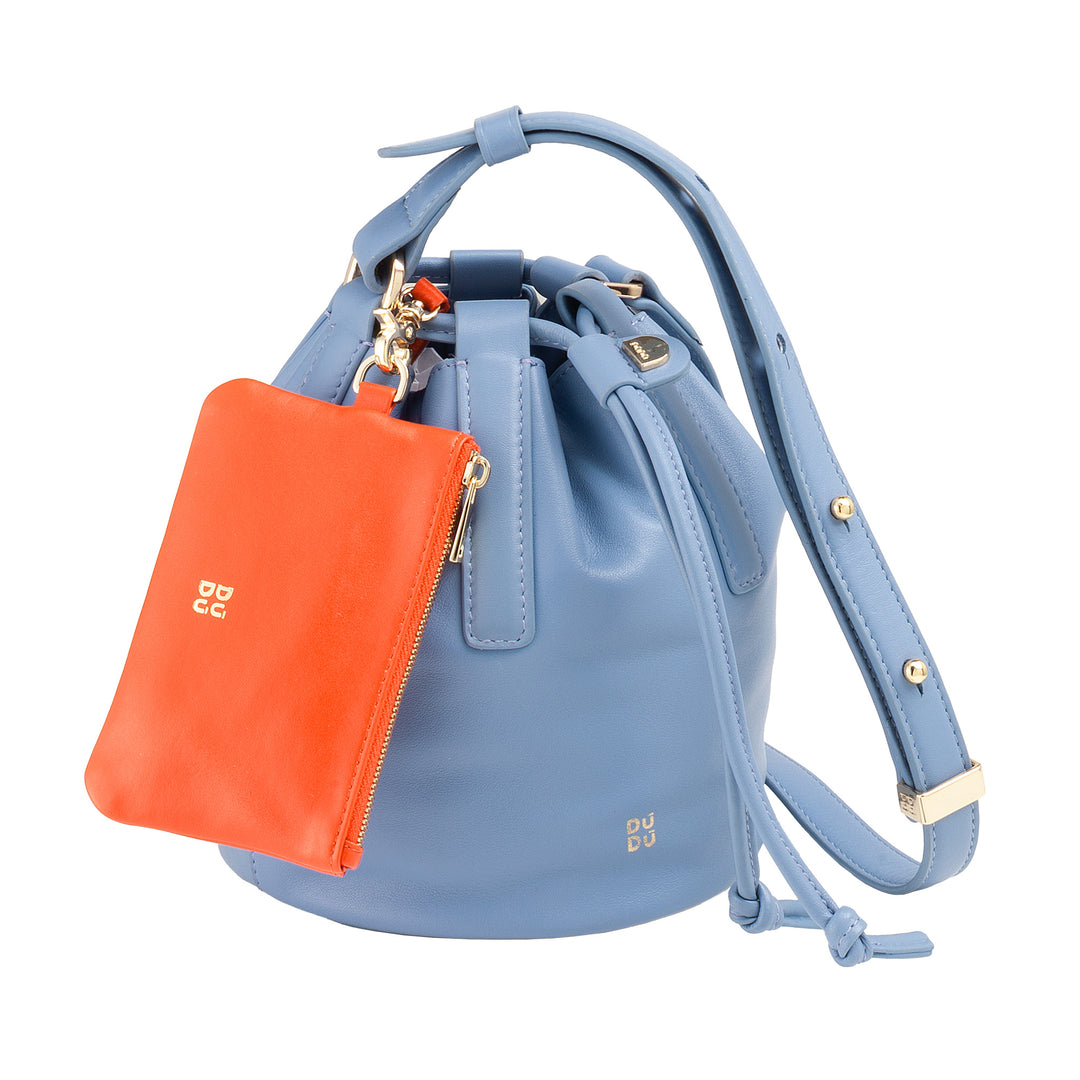 DUDU Piccola Borsa a Secchiello da Donna in Vera Pelle con Tracolla Regolabile e Chiusura a Coulisse – Borsa a Tracolla Elegante e Compatta con Cordoncino, Perfetta per l'Uso Quotidiano