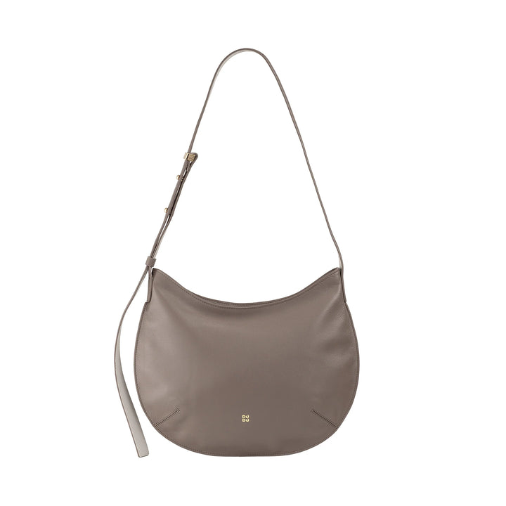 DUDU Borsa a Spalla Morbida Donna Media in Vera Pelle, Borsa Hobo con Spallina Regolabile, Borsetta a Tracolla con Cerniera Zip