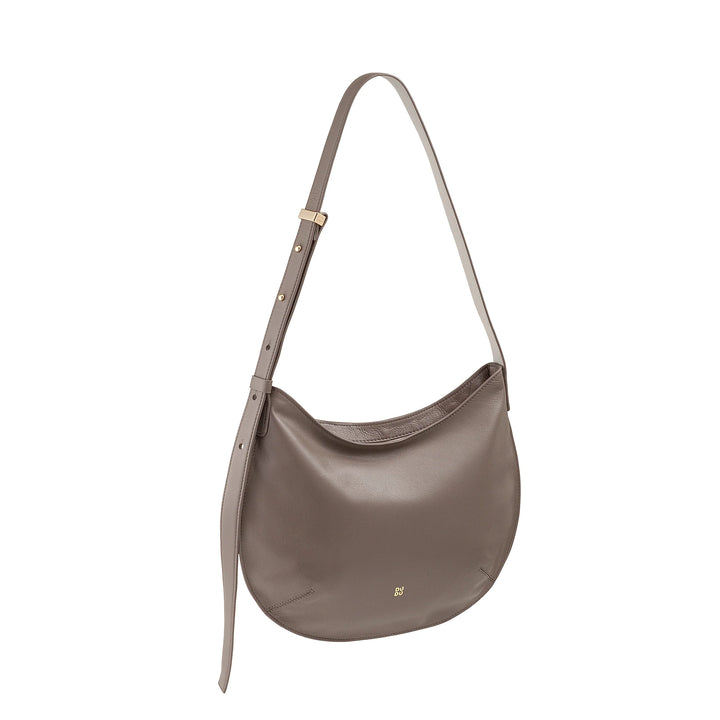 DUDU Borsa a Spalla Morbida Donna Media in Vera Pelle, Borsa Hobo con Spallina Regolabile, Borsetta a Tracolla con Cerniera Zip