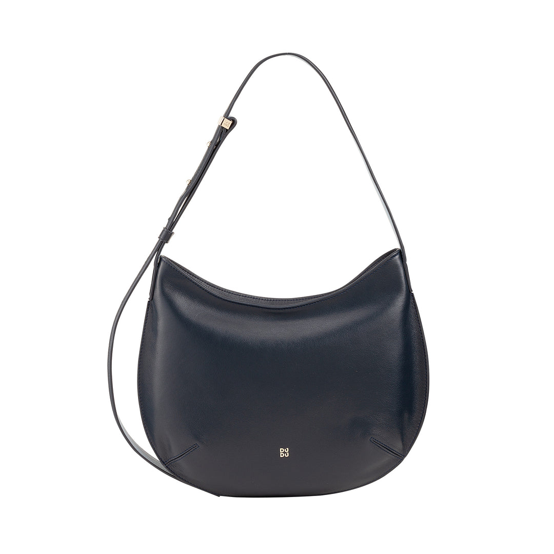 DUDU Borsa a Spalla Morbida Donna Media in Vera Pelle, Borsa Hobo con Spallina Regolabile, Borsetta a Tracolla con Cerniera Zip