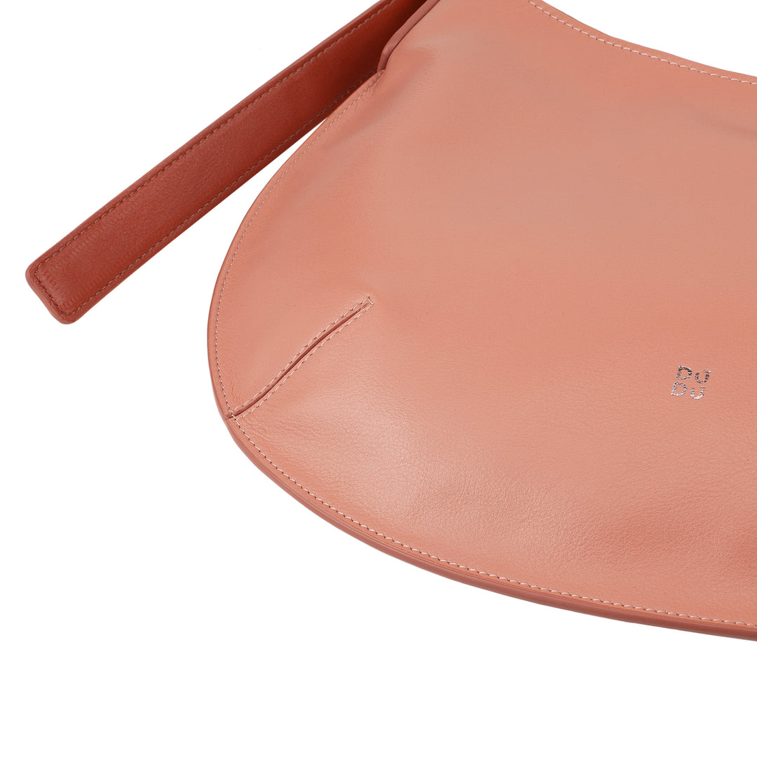 DUDU Borsa a Spalla Morbida Donna Media in Vera Pelle, Borsa Hobo con Spallina Regolabile, Borsetta a Tracolla con Cerniera Zip