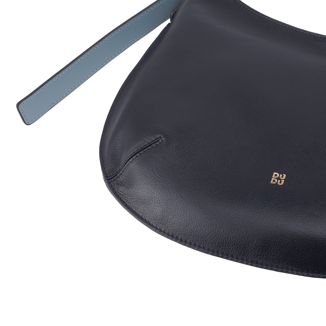 DUDU Borsa a Spalla Morbida Donna Media in Vera Pelle, Borsa Hobo con Spallina Regolabile, Borsetta a Tracolla con Cerniera Zip