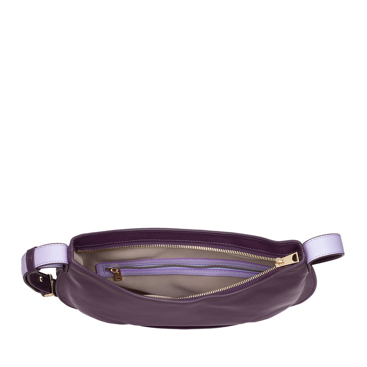 DUDU Borsa a Spalla Morbida Donna Media in Vera Pelle, Borsa Hobo con Spallina Regolabile, Borsetta a Tracolla con Cerniera Zip