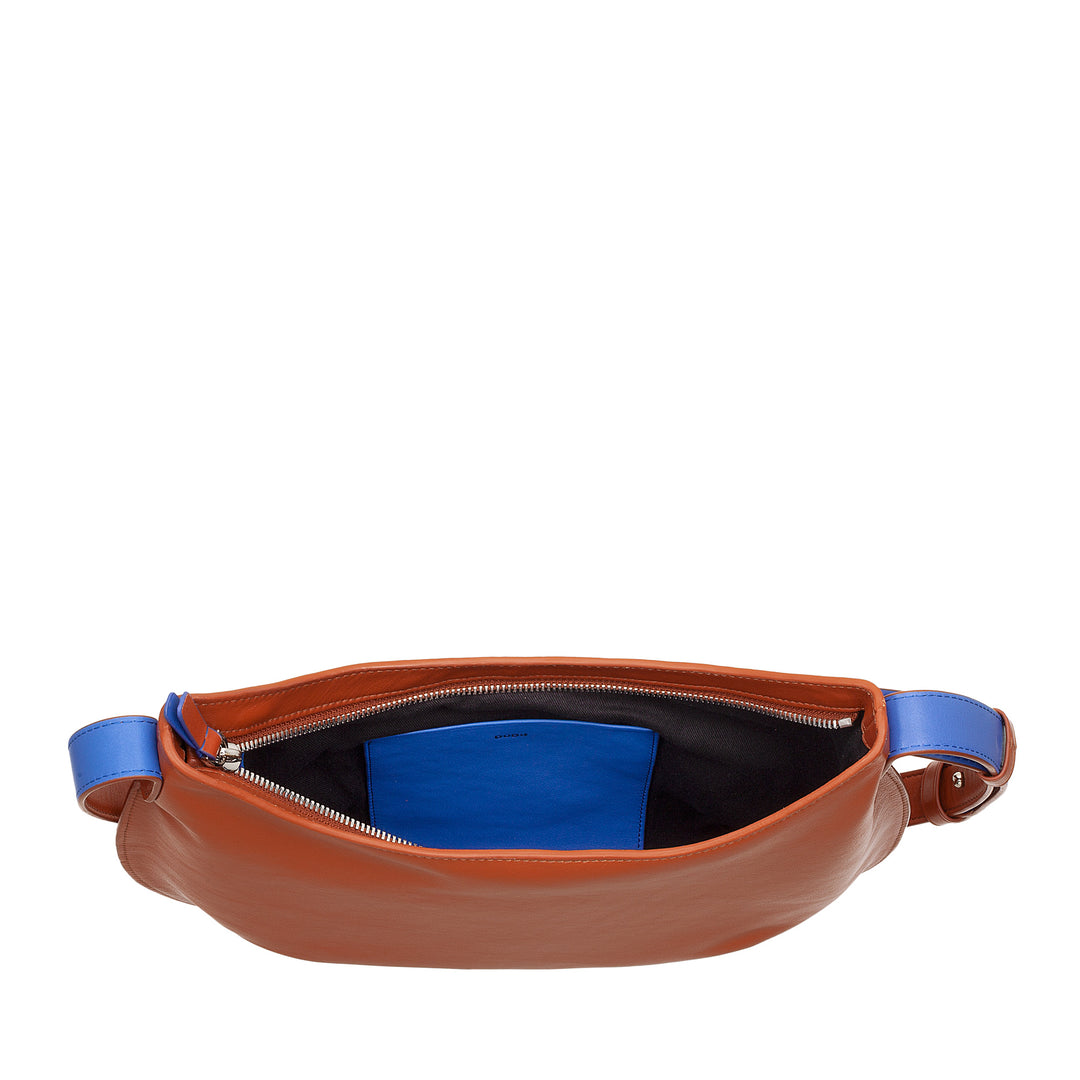 DUDU Medium Women's Soft Shoulder Bag in Genuine Leather, Hobo Bag with Adjustable Shoulder Strap, Shoulder Bag with Zipper