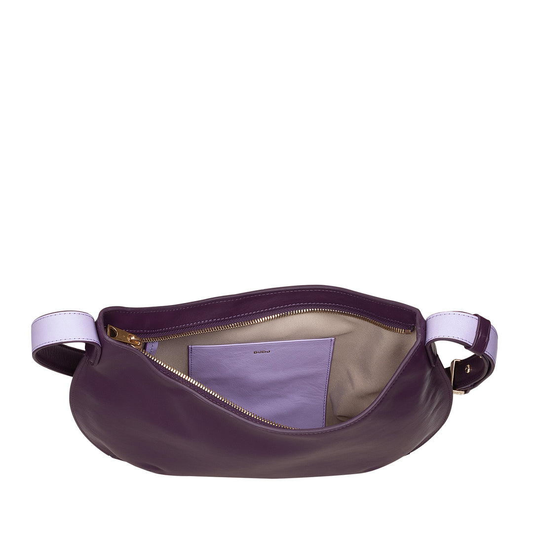 DUDU Borsa a Spalla Morbida Donna Media in Vera Pelle, Borsa Hobo con Spallina Regolabile, Borsetta a Tracolla con Cerniera Zip