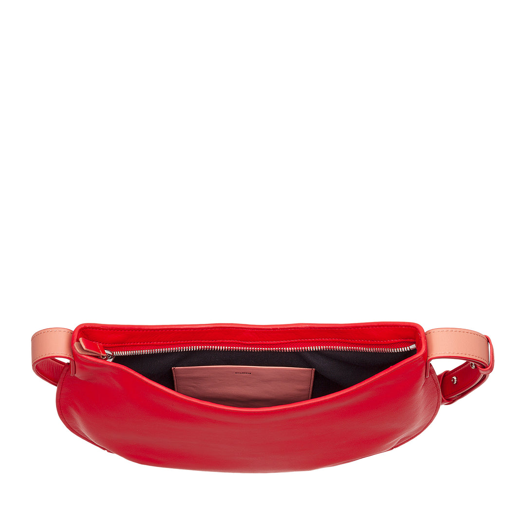 Bolsa de ombro macia feminina média DUDU em couro genuíno, bolsa Hobo com alça ajustável, bolsa de ombro com zíper