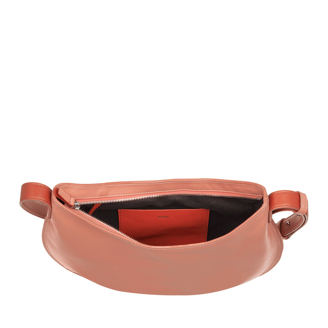 DUDU Borsa a Spalla Morbida Donna Media in Vera Pelle, Borsa Hobo con Spallina Regolabile, Borsetta a Tracolla con Cerniera Zip