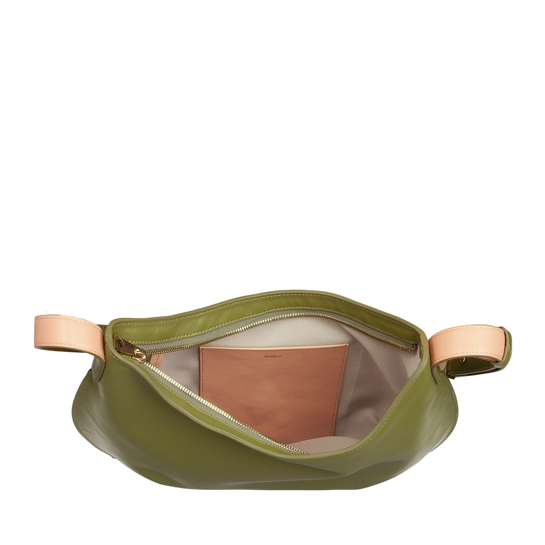 DUDU Medium Women's Soft Shoulder Bag in Genuine Leather, Hobo Bag with Adjustable Shoulder Strap, Shoulder Bag with Zipper