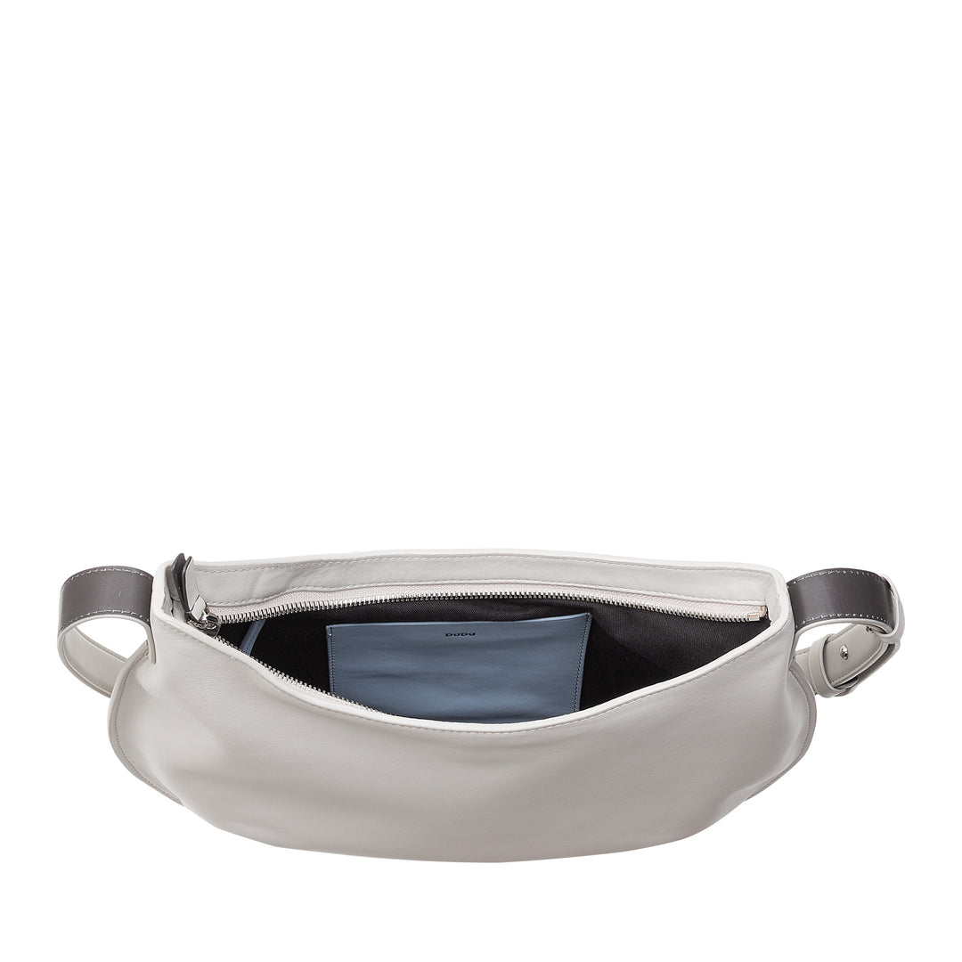 DUDU Borsa a Spalla Morbida Donna Media in Vera Pelle, Borsa Hobo con Spallina Regolabile, Borsetta a Tracolla con Cerniera Zip