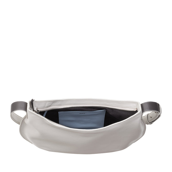 DUDU Borsa a Spalla Morbida Donna Media in Vera Pelle, Borsa Hobo con Spallina Regolabile, Borsetta a Tracolla con Cerniera Zip