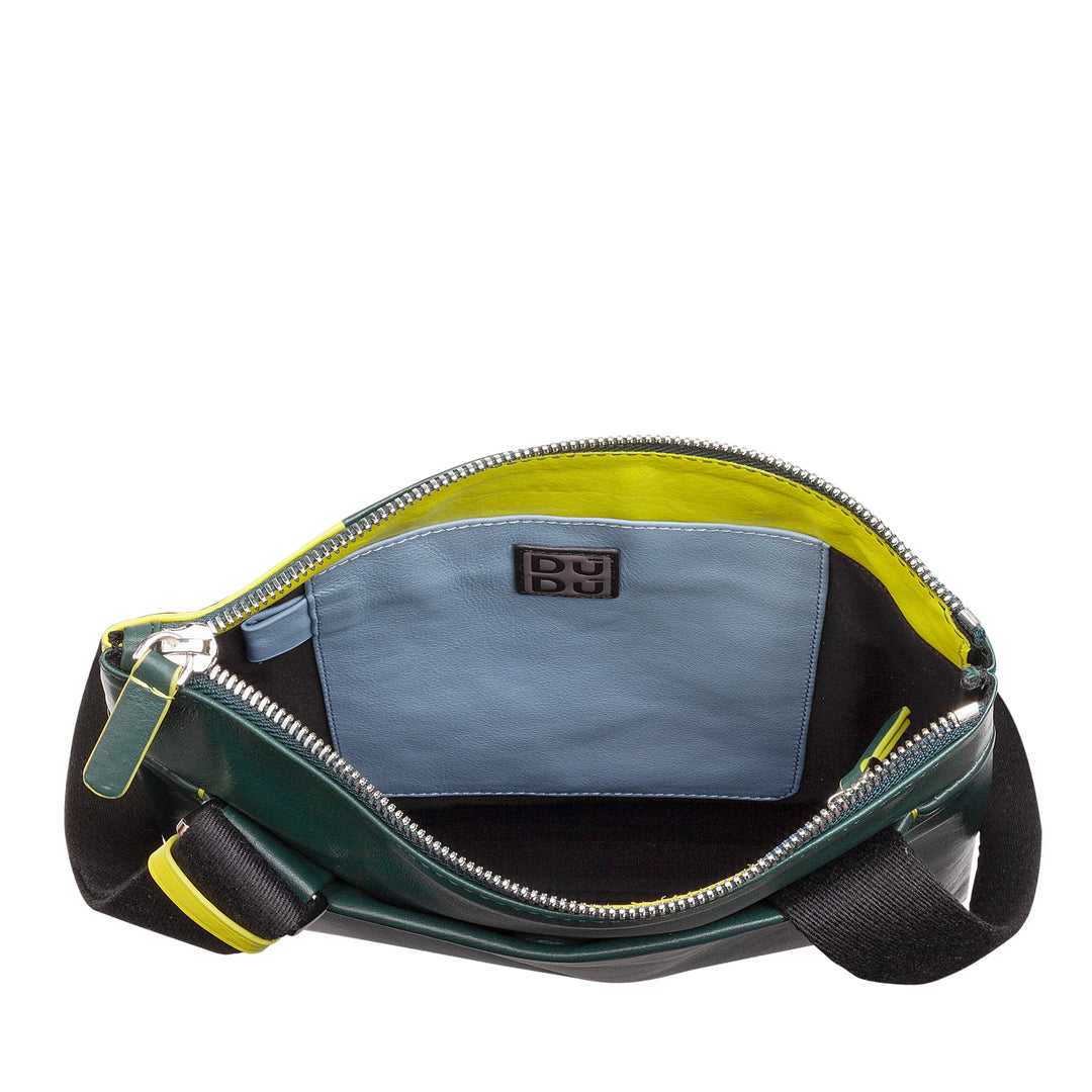 DUDU Borsello Uomo a Tracolla Pelle con Cerniera Zip, Borsa Spalla Design Compatto in Vera Pelle Colorato e Cinghia Regolabile