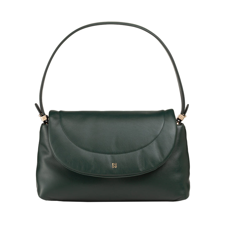 DUDU Damentasche aus weichem Leder, gepolsterte Umhängetasche, gesteppte Handtasche mit abnehmbarem Schultergurt und Überschlag