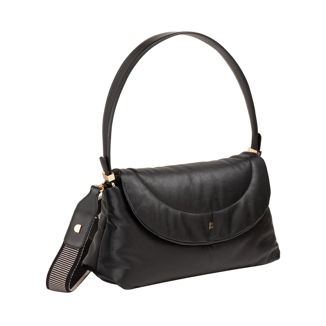 Bolsa feminina DUDU em couro macio, bolsa de ombro acolchoada, bolsa acolchoada com alça de ombro removível e aba