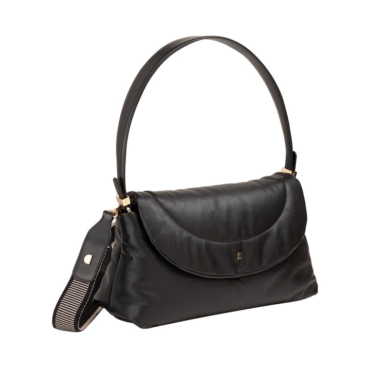 Bolsa feminina DUDU em couro macio, bolsa de ombro acolchoada, bolsa acolchoada com alça de ombro removível e aba