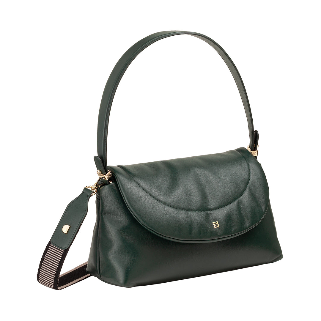 DUDU Damentasche aus weichem Leder, gepolsterte Umhängetasche, gesteppte Handtasche mit abnehmbarem Schultergurt und Überschlag