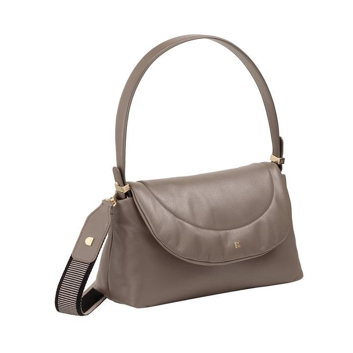 DUDU Women's Bag in Soft Leather, Padded Shoulder Bag, Quilted Handbag with Detachable Shoulder Strap and Flap