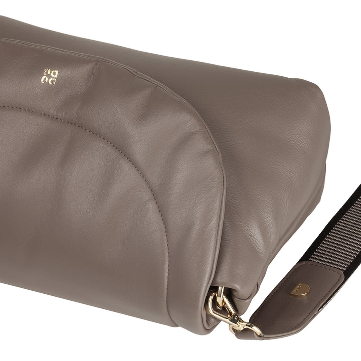 DUDU Women's Bag in Soft Leather, Padded Shoulder Bag, Quilted Handbag with Detachable Shoulder Strap and Flap