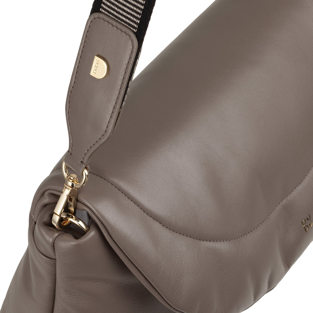 DUDU Women's Bag in Soft Leather, Padded Shoulder Bag, Quilted Handbag with Detachable Shoulder Strap and Flap