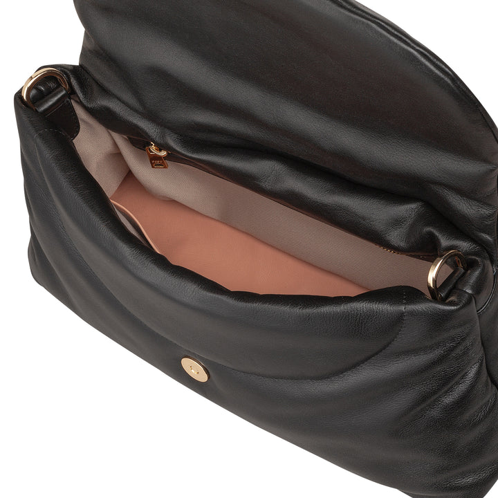 Bolsa feminina DUDU em couro macio, bolsa de ombro acolchoada, bolsa acolchoada com alça de ombro removível e aba