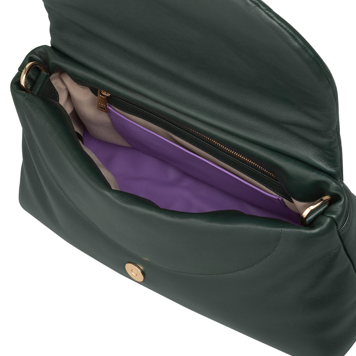 DUDU Damentasche aus weichem Leder, gepolsterte Umhängetasche, gesteppte Handtasche mit abnehmbarem Schultergurt und Überschlag